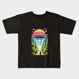 Black Cat UFO Forest Kids T-Shirt